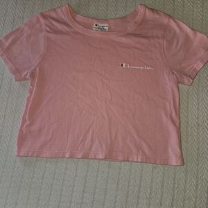 Champion Pink Short Sleeve Logo Crop Tee